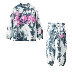 Zara Sweatshirt Set Tie Dye Los Angeles Size 9-10 Grey Pink Girls